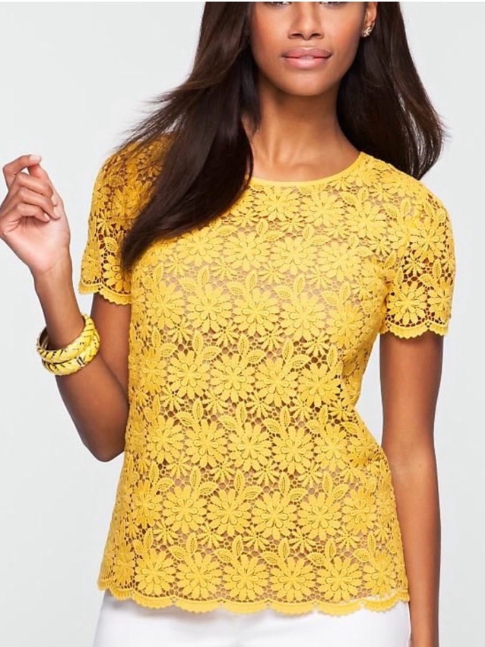 Talbots Women’s Yellow daisy Floral Lace Top